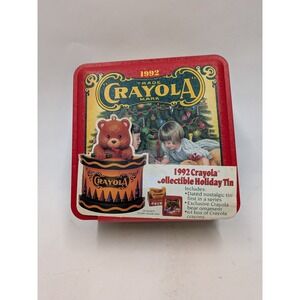 Vintage 1992 Crayola Collectible Holiday Tin Bear Ornament 64 Crayons Series 1
